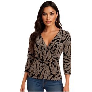 Ann Taylor black/tan top, S